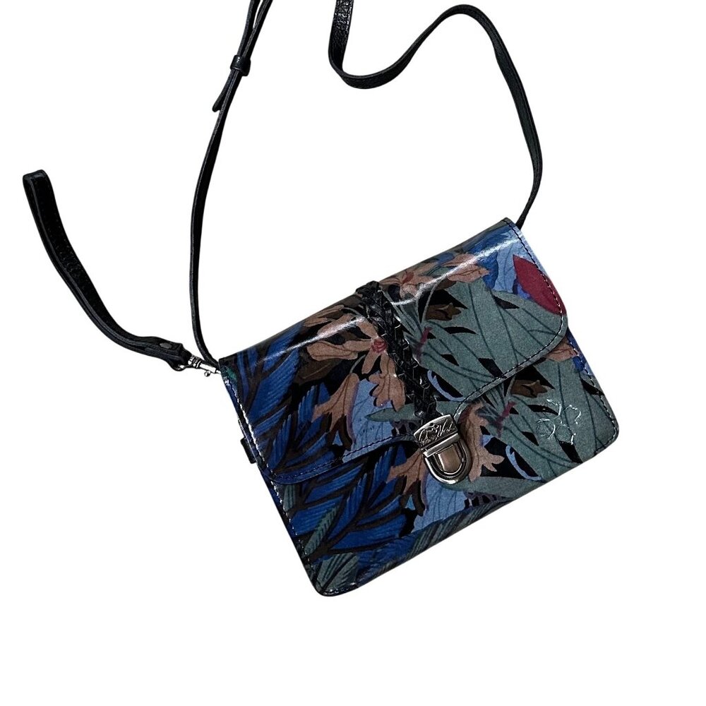 Patricia Nash Crossbody Bag Purse Floral Leather Tropical Flower Wristlet Black
